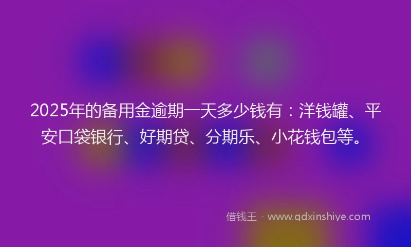 2025年的备用金逾期一天多少钱有：洋钱罐、平安口袋银行、好期贷、分期乐、小花钱包等。
