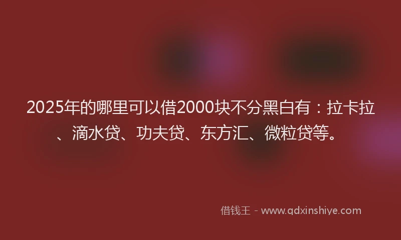 2025年的哪里可以借2000块不分黑白有：拉卡拉、滴水贷、功夫贷、东方汇、微粒贷等。