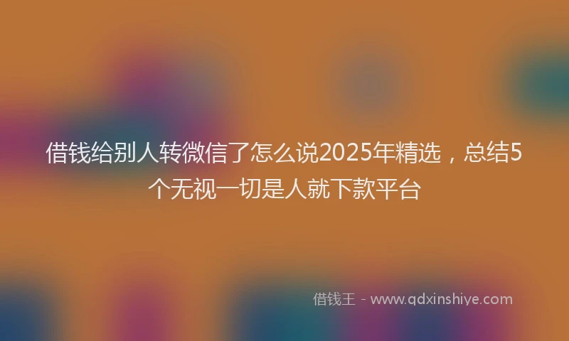 借钱给别人转微信了怎么说2025年精选，总结5个无视一切是人就下款平台