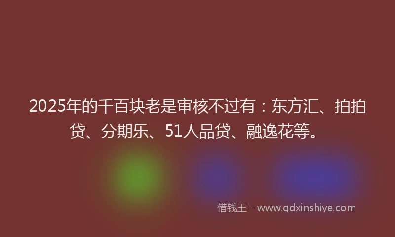 2025年的千百块老是审核不过有：东方汇、拍拍贷、分期乐、51人品贷、融逸花等。