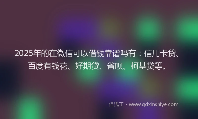 2025年的在微信可以借钱靠谱吗有：信用卡贷、百度有钱花、好期贷、省呗、柯基贷等。