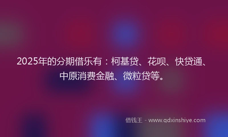 2025年的分期借乐有：柯基贷、花呗、快贷通、中原消费金融、微粒贷等。