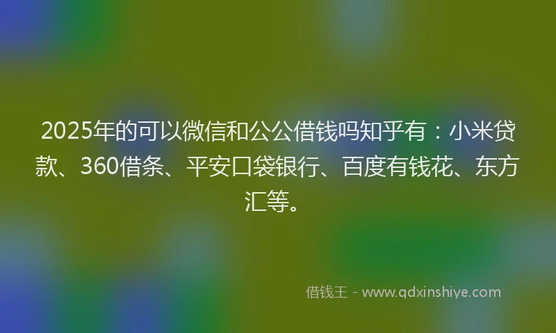 2025年的可以微信和公公借钱吗知乎有：小米贷款、360借条、平安口袋银行、百度有钱花、东方汇等。