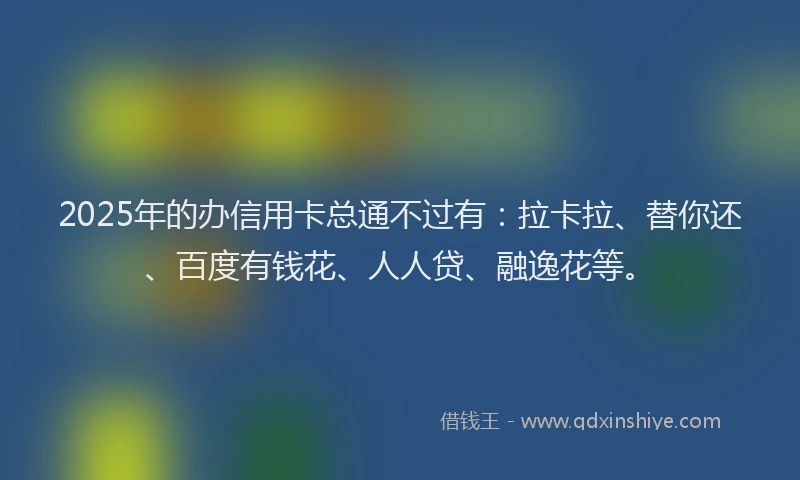 2025年的办信用卡总通不过有：拉卡拉、替你还、百度有钱花、人人贷、融逸花等。