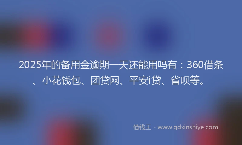 2025年的备用金逾期一天还能用吗有：360借条、小花钱包、团贷网、平安i贷、省呗等。