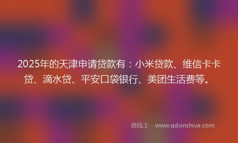 2025年的天津申请贷款有：小米贷款、维信卡卡贷、滴水贷、平安口袋银行、美团生活费等。