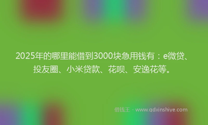 2025年的哪里能借到3000块急用钱有：e微贷、投友圈、小米贷款、花呗、安逸花等。