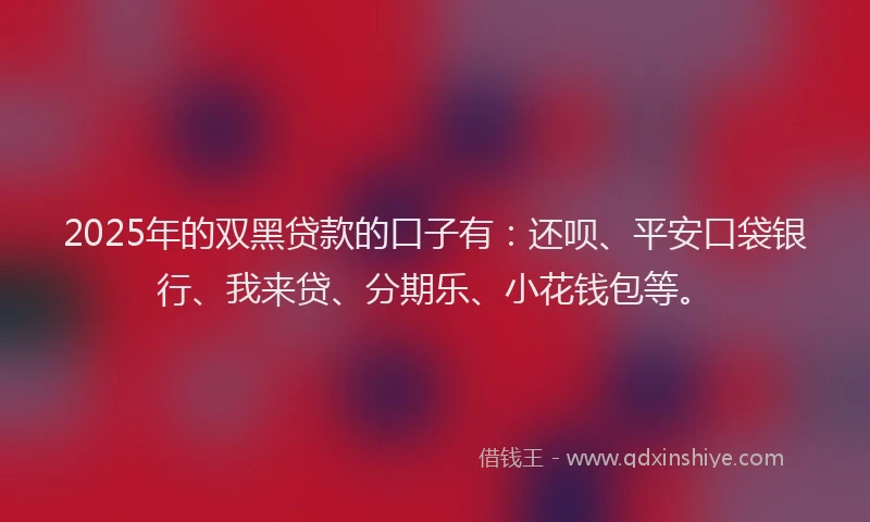 2025年的双黑贷款的口子有：还呗、平安口袋银行、我来贷、分期乐、小花钱包等。