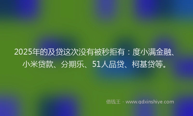 2025年的及贷这次没有被秒拒有：度小满金融、小米贷款、分期乐、51人品贷、柯基贷等。