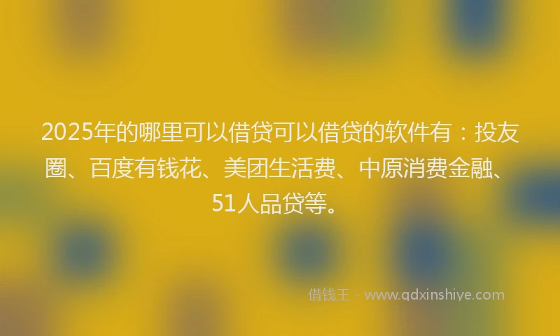 2025年的哪里可以借贷可以借贷的软件有：投友圈、百度有钱花、美团生活费、中原消费金融、51人品贷等。