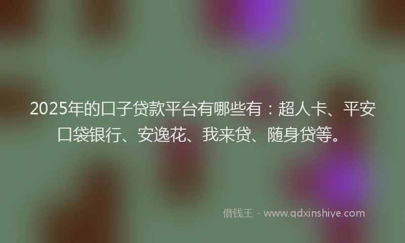 2025年的口子贷款平台有哪些有：超人卡、平安口袋银行、安逸花、我来贷、随身贷等。