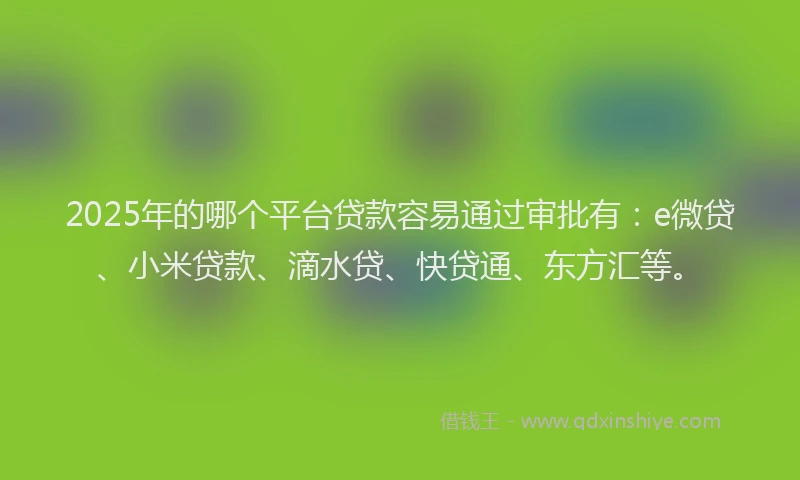 2025年的哪个平台贷款容易通过审批有：e微贷、小米贷款、滴水贷、快贷通、东方汇等。