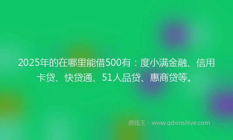 2025年的在哪里能借500有：度小满金融、信用卡贷、快贷通、51人品贷、惠商贷等。