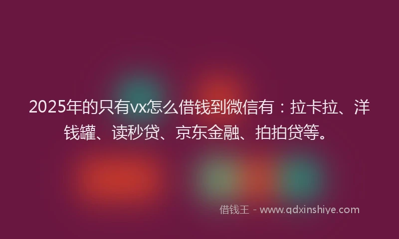 2025年的只有vx怎么借钱到微信有：拉卡拉、洋钱罐、读秒贷、京东金融、拍拍贷等。