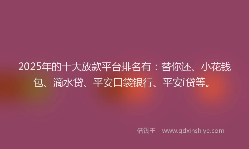 2025年的十大放款平台排名有：替你还、小花钱包、滴水贷、平安口袋银行、平安i贷等。