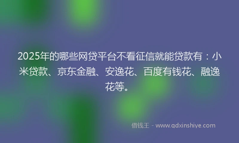 2025年的哪些网贷平台不看征信就能贷款有：小米贷款、京东金融、安逸花、百度有钱花、融逸花等。