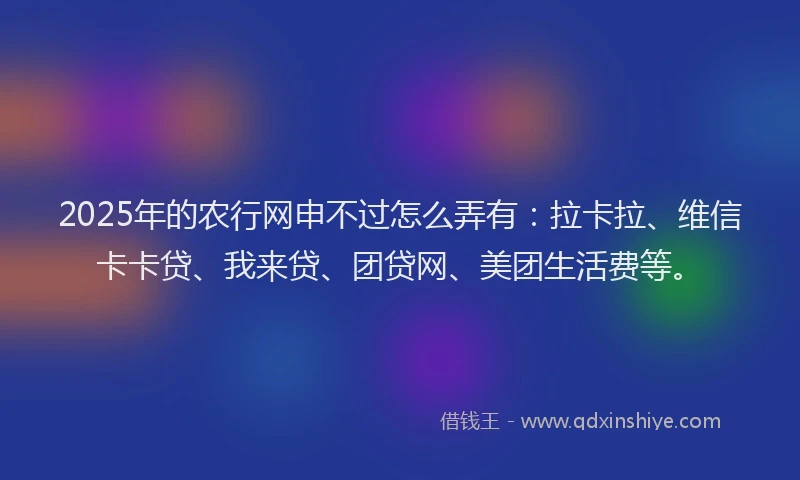 2025年的农行网申不过怎么弄有：拉卡拉、维信卡卡贷、我来贷、团贷网、美团生活费等。