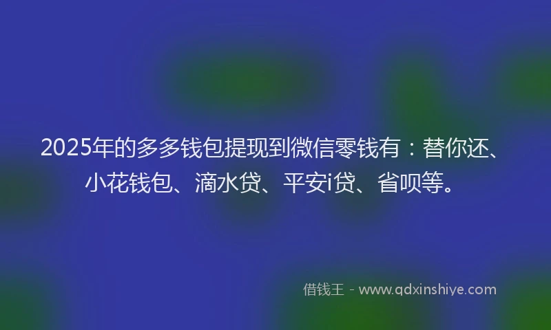 2025年的多多钱包提现到微信零钱有：替你还、小花钱包、滴水贷、平安i贷、省呗等。