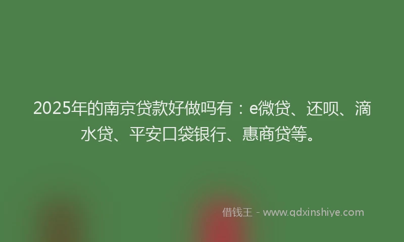 2025年的南京贷款好做吗有：e微贷、还呗、滴水贷、平安口袋银行、惠商贷等。