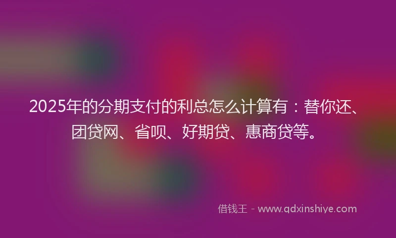 2025年的分期支付的利总怎么计算有：替你还、团贷网、省呗、好期贷、惠商贷等。