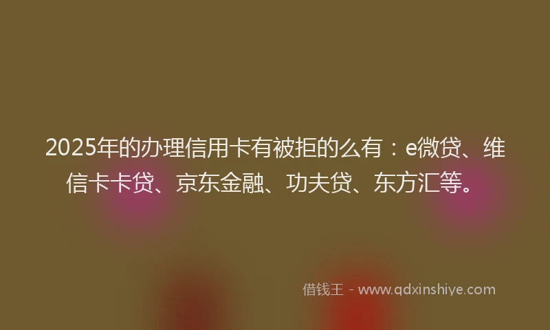2025年的办理信用卡有被拒的么有：e微贷、维信卡卡贷、京东金融、功夫贷、东方汇等。