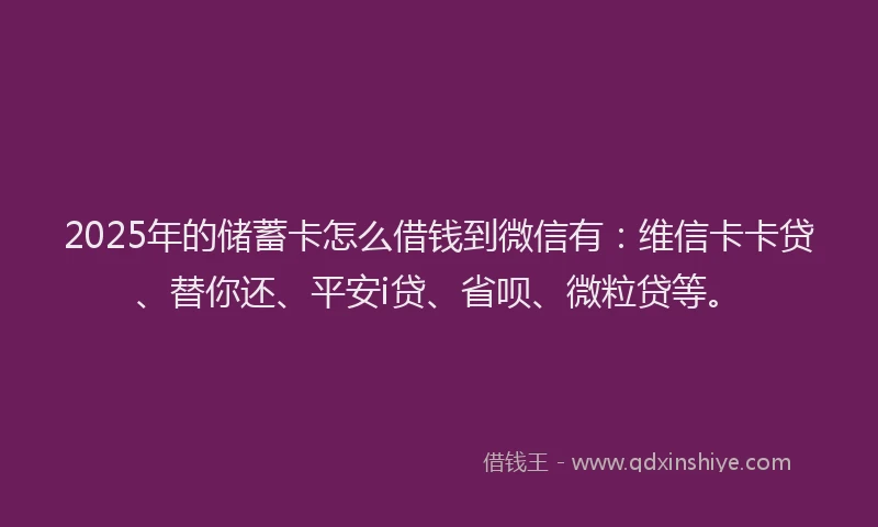 2025年的储蓄卡怎么借钱到微信有：维信卡卡贷、替你还、平安i贷、省呗、微粒贷等。