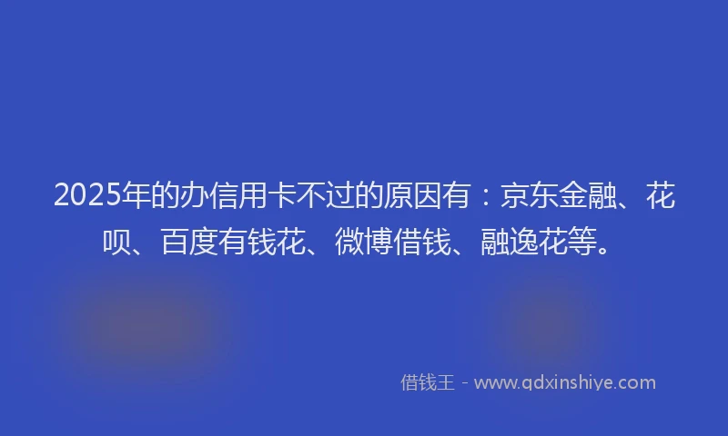 2025年的办信用卡不过的原因有：京东金融、花呗、百度有钱花、微博借钱、融逸花等。