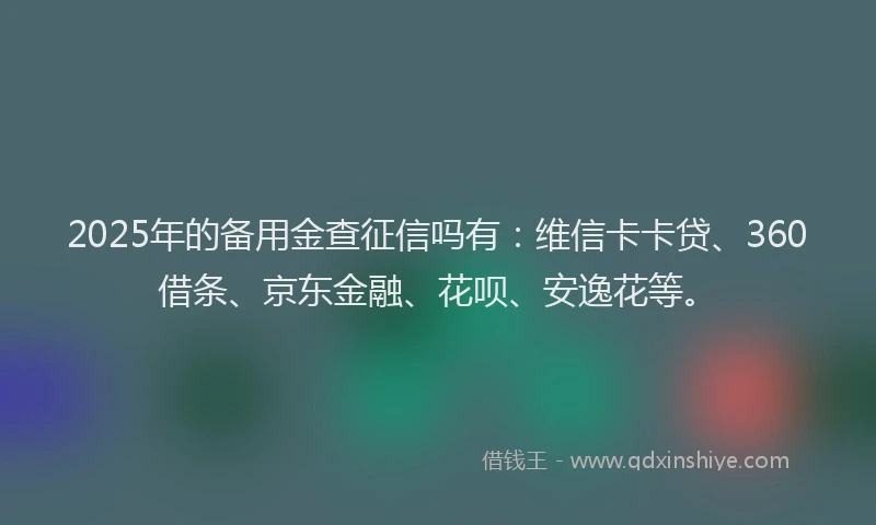 2025年的备用金查征信吗有：维信卡卡贷、360借条、京东金融、花呗、安逸花等。