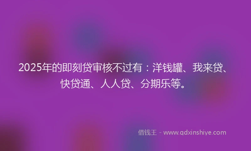 2025年的即刻贷审核不过有：洋钱罐、我来贷、快贷通、人人贷、分期乐等。