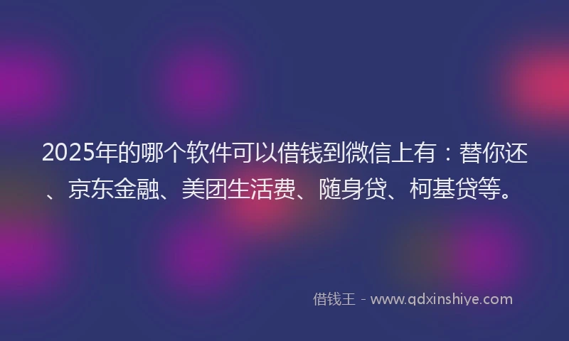 2025年的哪个软件可以借钱到微信上有：替你还、京东金融、美团生活费、随身贷、柯基贷等。