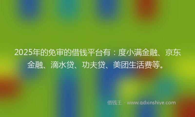 2025年的免审的借钱平台有：度小满金融、京东金融、滴水贷、功夫贷、美团生活费等。
