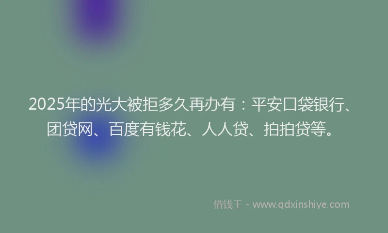 2025年的光大被拒多久再办有：平安口袋银行、团贷网、百度有钱花、人人贷、拍拍贷等。