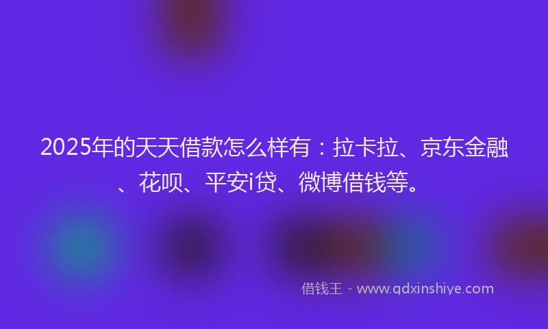 2025年的天天借款怎么样有：拉卡拉、京东金融、花呗、平安i贷、微博借钱等。