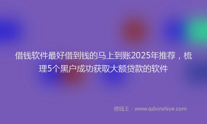 借钱软件最好借到钱的马上到账2025年推荐，梳理5个黑户成功获取大额贷款的软件