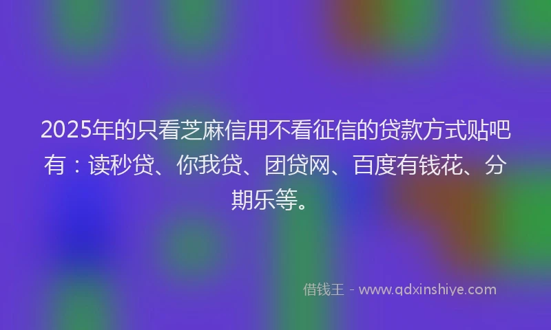 2025年的只看芝麻信用不看征信的贷款方式贴吧有：读秒贷、你我贷、团贷网、百度有钱花、分期乐等。