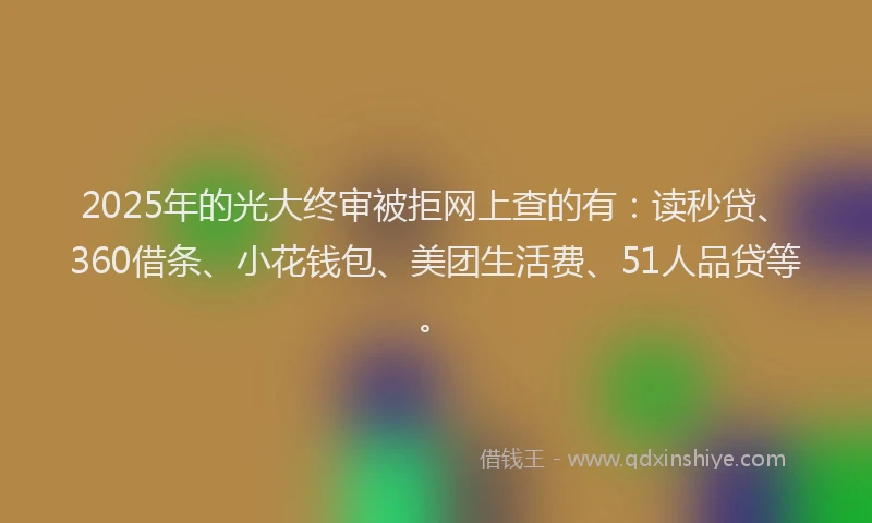 2025年的光大终审被拒网上查的有：读秒贷、360借条、小花钱包、美团生活费、51人品贷等。