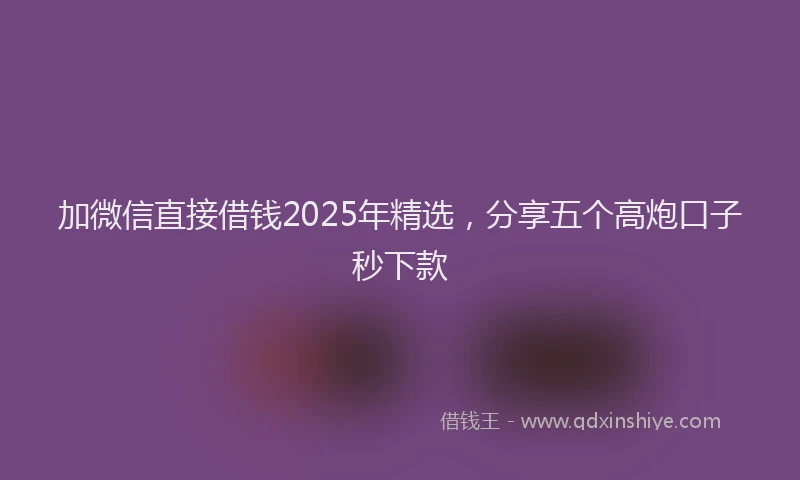 加微信直接借钱2025年精选，分享五个高炮口子秒下款