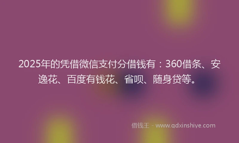 2025年的凭借微信支付分借钱有：360借条、安逸花、百度有钱花、省呗、随身贷等。