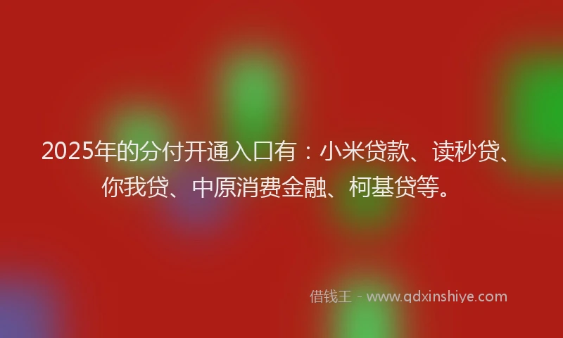2025年的分付开通入口有：小米贷款、读秒贷、你我贷、中原消费金融、柯基贷等。