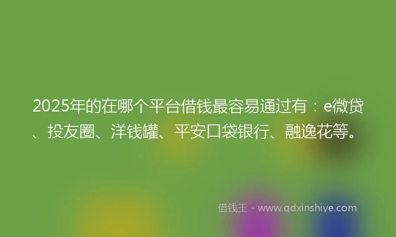 2025年的在哪个平台借钱最容易通过有：e微贷、投友圈、洋钱罐、平安口袋银行、融逸花等。