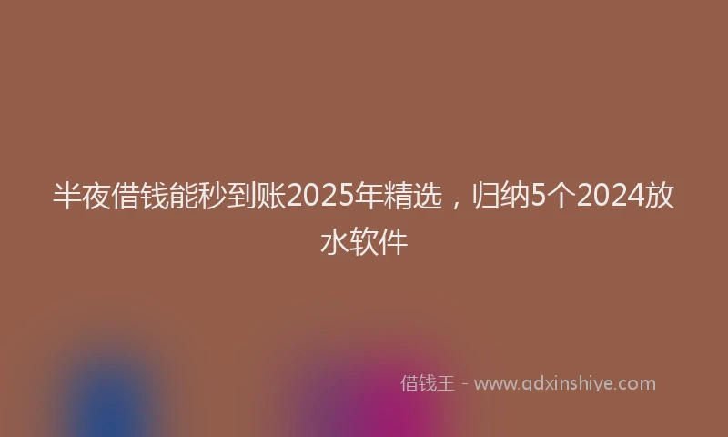 半夜借钱能秒到账2025年精选，归纳5个2024放水软件
