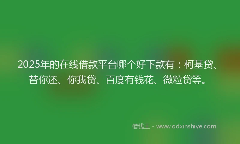 2025年的在线借款平台哪个好下款有：柯基贷、替你还、你我贷、百度有钱花、微粒贷等。