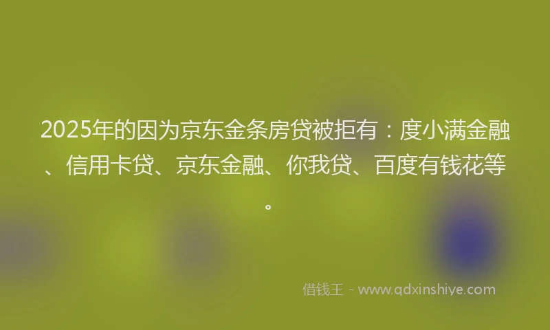 2025年的因为京东金条房贷被拒有：度小满金融、信用卡贷、京东金融、你我贷、百度有钱花等。