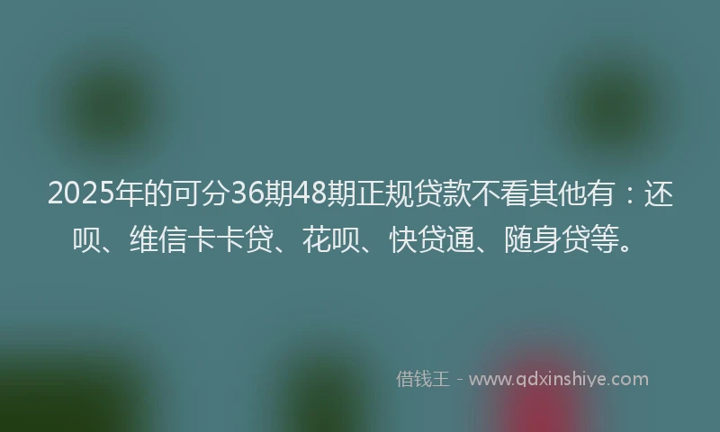 2025年的可分36期48期正规贷款不看其他有：还呗、维信卡卡贷、花呗、快贷通、随身贷等。