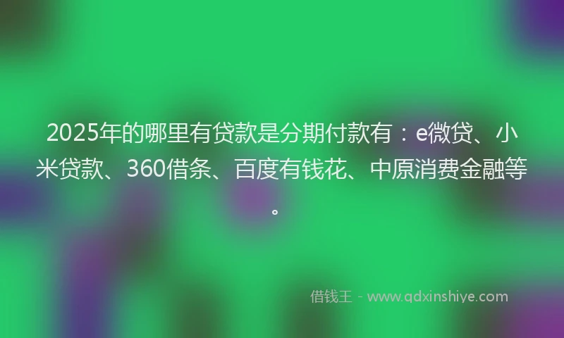 2025年的哪里有贷款是分期付款有：e微贷、小米贷款、360借条、百度有钱花、中原消费金融等。