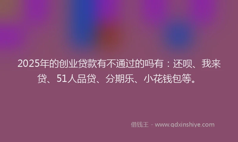 2025年的创业贷款有不通过的吗有：还呗、我来贷、51人品贷、分期乐、小花钱包等。