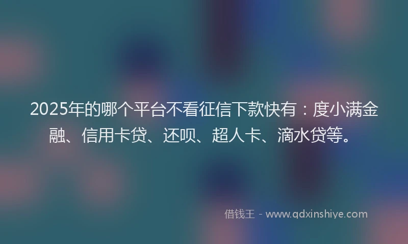 2025年的哪个平台不看征信下款快有：度小满金融、信用卡贷、还呗、超人卡、滴水贷等。