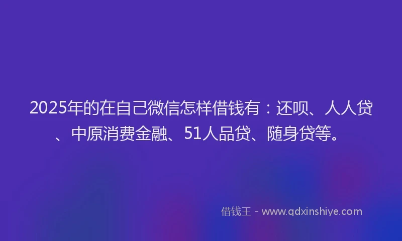 2025年的在自己微信怎样借钱有：还呗、人人贷、中原消费金融、51人品贷、随身贷等。