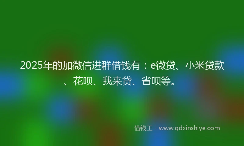 2025年的加微信进群借钱有：e微贷、小米贷款、花呗、我来贷、省呗等。