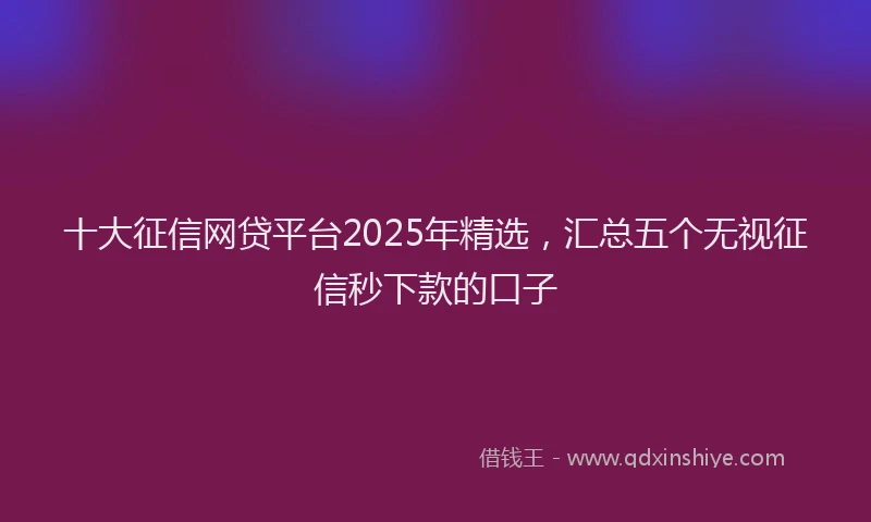 十大征信网贷平台2025年精选，汇总五个无视征信秒下款的口子